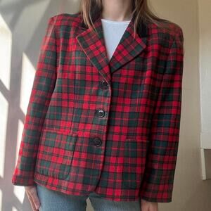 Vintage Norton McNaughton Petite Red Plaid Velvet Collared Blazer 8P